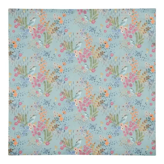 Butterfly Bird Floral Cotton Twill Napkin Blue {1}