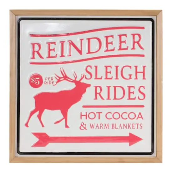 Red & White Reindeer Sleigh Rides Wall Sign {1}