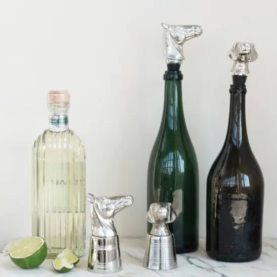 Hello Honey 2 oz. Cast Aluminum and Stainless Steel Dog Head Jigger in Kraft Box, Nickel Finish {3}