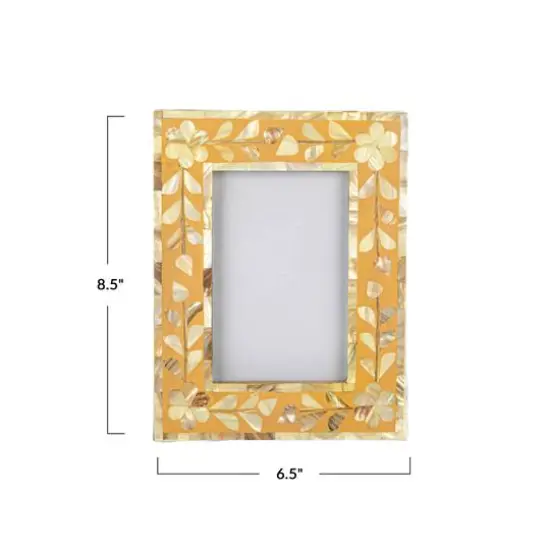 Hello Honey&reg; 4" x 6" Multicolor Floral Reclaimed MDF & Mother of Pearl Photo Frame {5}