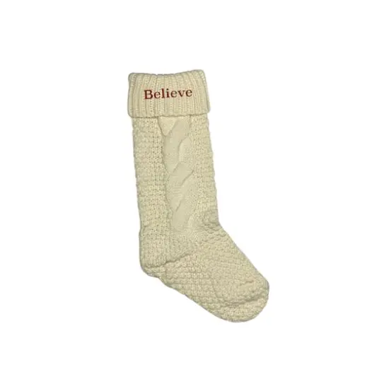 18" Believe Cable Knit Stocking Cream {1}