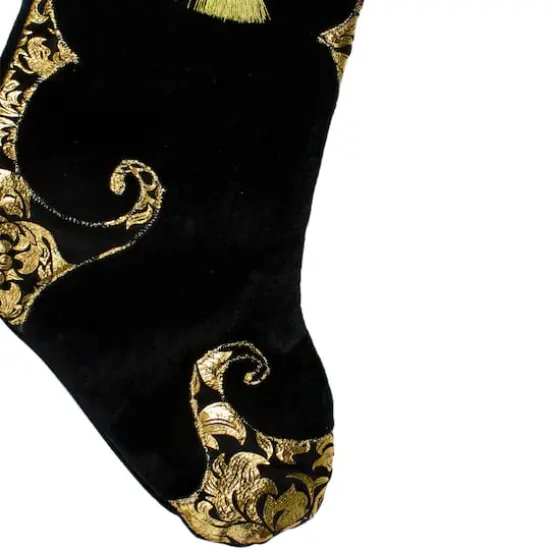 21.5" Black & Gold Damask Print Christmas Stocking {6}