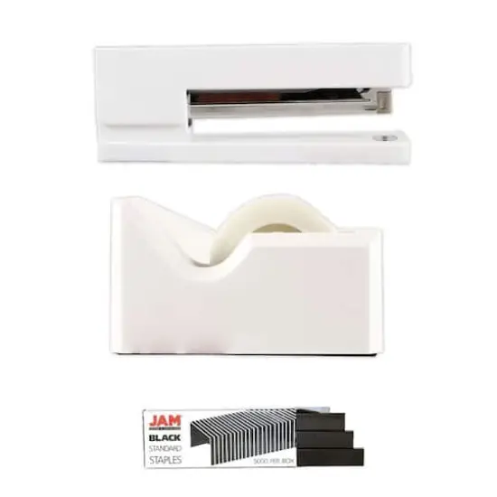 JAM Paper Stapler, Tape Dispenser & Staples Office Trio Kit White/Black {4}