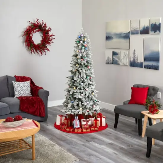 5ft. Pre-Lit Flocked British Columbia Mountain Fir Artificial Christmas Tree, Multicolor LED Lights {8}