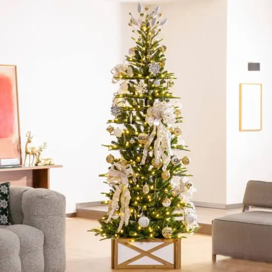 Glitzhome&reg; Natural & White Wood Tree Collar {6}