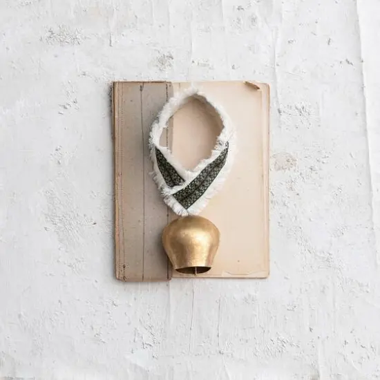 Hello Honey&reg; 11" Gold Finish Metal Cowbell with Cotton Patterned Hanger {3}