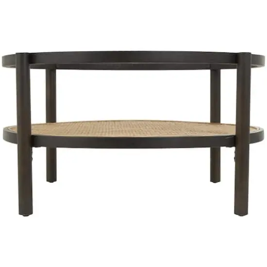 34" Brown Rattan Coffee Table with Pressed Tempered Glass Top {3}