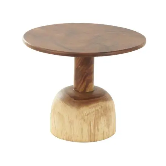 23.75" Brown Wood Handmade Coffee Table with Rounded Block Base {4}