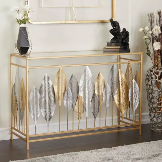 Gold Metal Contemporary Console Table, 30" x 44" x 16" {9}