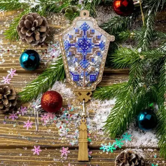 Wonderland Crafts Blue Lantern Christmas Ornament Bead Embroidery Kit {3}