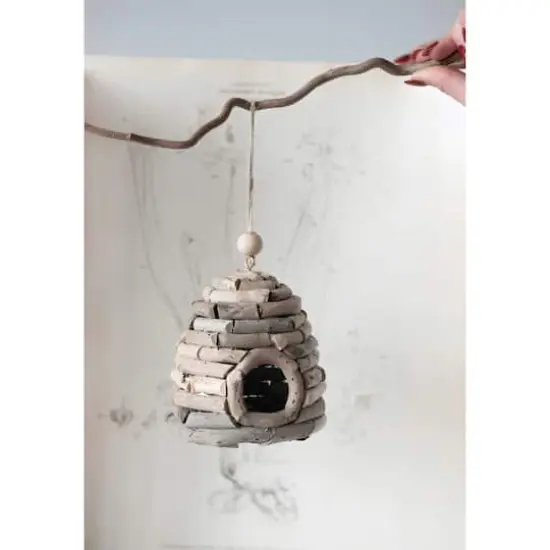 Hello Honey&reg; 5.5" Natural Handmade Driftwood Bee Hive Ornament {3}