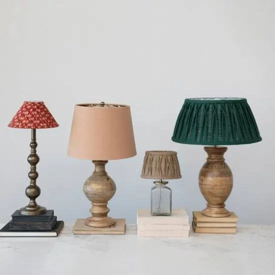 Hello Honey&reg; 24" Natural Carved Wood Table Lamp with Cotton Shade {3}