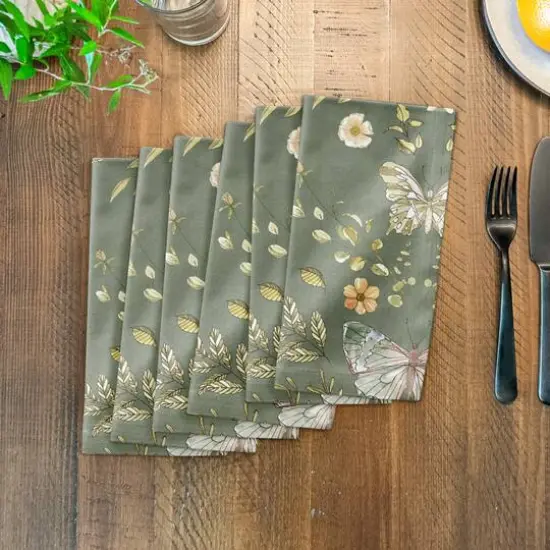 Butterfly Cotton Twill Napkin Olive Green {4}