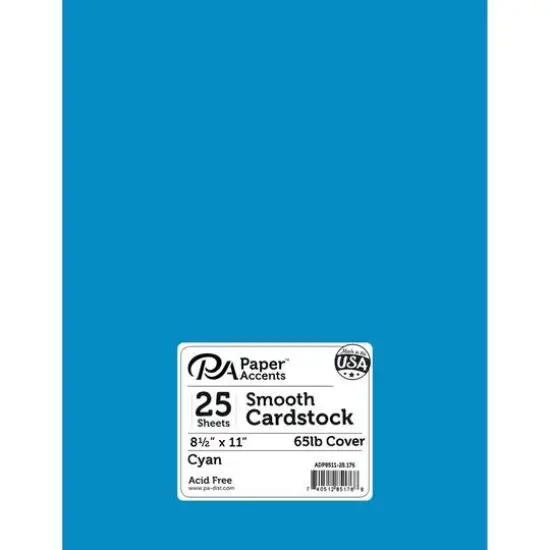 PA Paper™ Accents 8.5" x 11" 65lb. Smooth Cardstock, 25 Sheets Cyan {1}