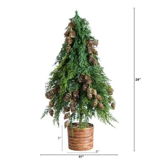 2ft. Artificial Down Swept Cedar Christmas Tree with Pinecones in Rustic Decorative Planter {3}