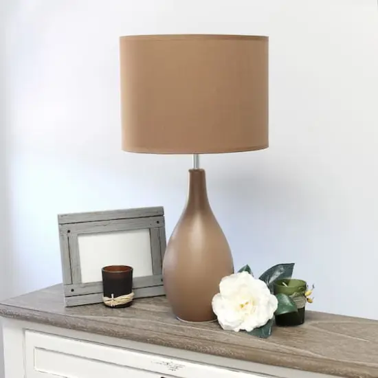 Simple Designs Oval Bowling Pin Base Ceramic Table Lamp Light Brown {5}