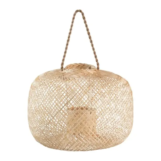 Hello Honey® 11" Natural Hand-Woven Bamboo Lantern with Jute Handle & Glass Insert {3}