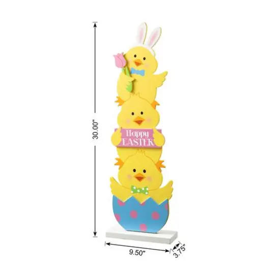 Glitzhome&reg; 30" Easter Wooden Stacked Chicks Porch Decor {9}