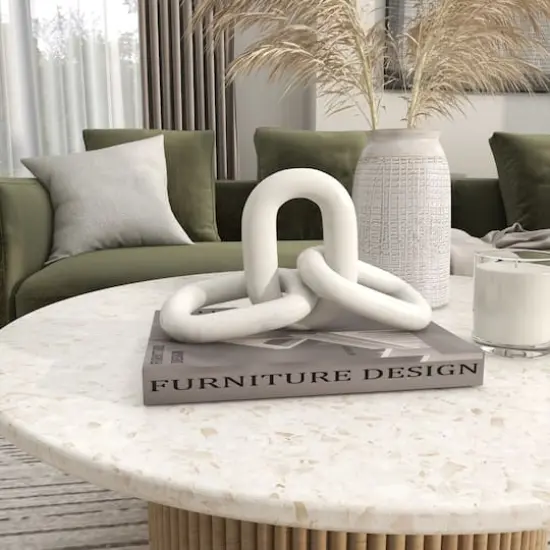13" White Marble Geometric 3-Link Chain Sculpture D&eacute;cor {7}