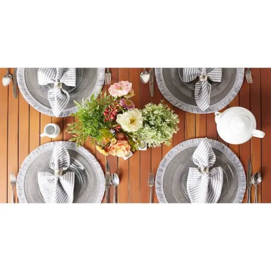 DII&reg; 15" Round Gray Fringed Placemat Set, 6ct. {3}