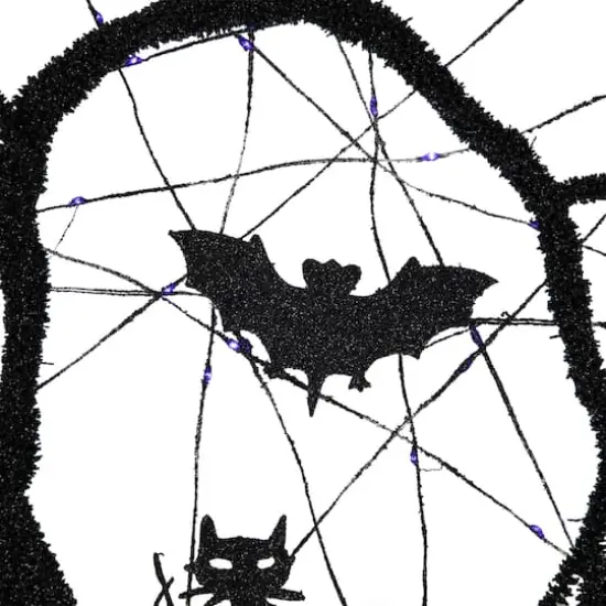 13" Black & Purple LED Halloween Twig Wreath with Bats {5}