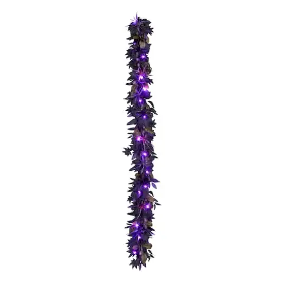 6ft. Scare in the Air Purple Flower Halloween Pre-Lit LED Garland {4}
