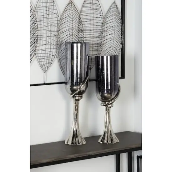 26" Black Glass & Aluminum Modern Candlestick Holder {6}