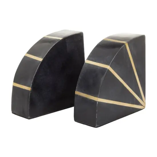 CosmoLiving by Cosmopolitan Black Marble Glam Bookends, 5" x 5" x 2" {3}