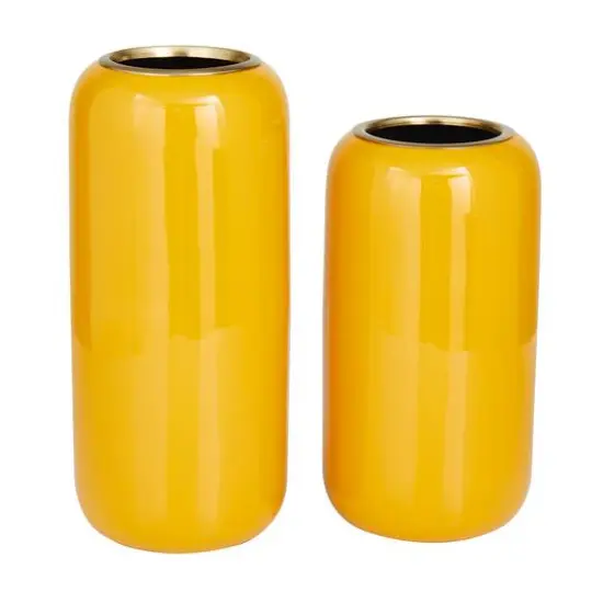 Yellow Metal Vase Set of 2 11", 13" {1}