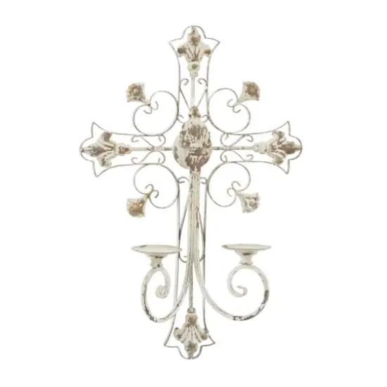 White Iron French Country Wall Sconce, 24" x 17" x 5" {3}