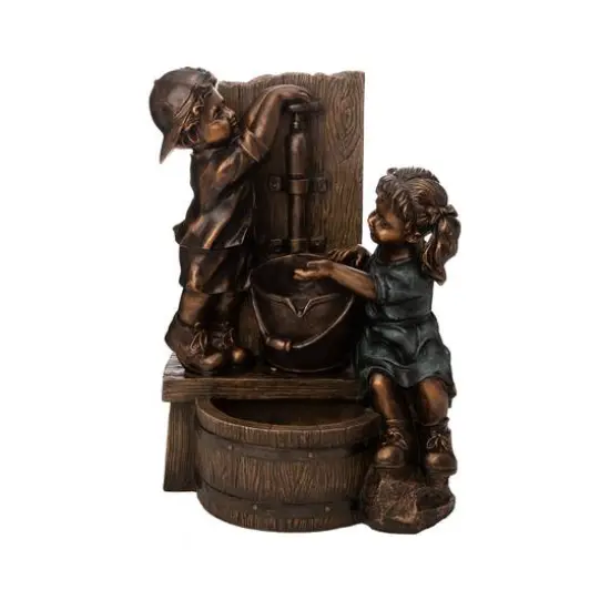Glitzhome&reg; 25" Polyresin Boy and Girl Sculptural Outdoor Fountain {4}