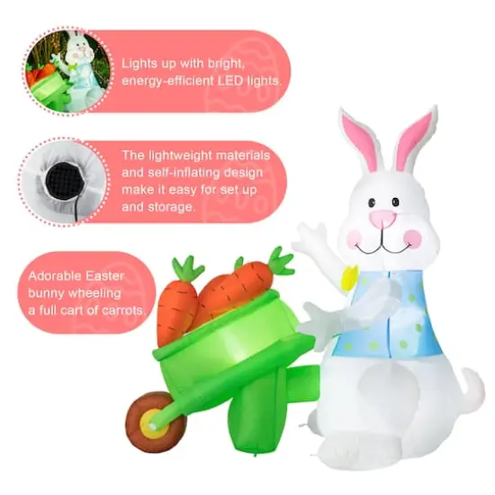 Glitzhome® 72.75" Easter Lighted Bunny Wheel Barrow Inflatable Decor {9}
