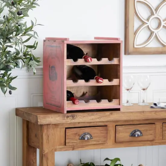 16" Red Wood Farmhouse Wine Rack {9}