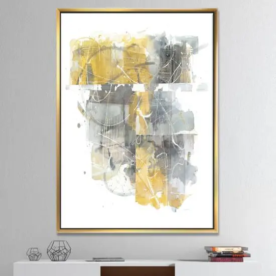 Designart - Moving In and Out of Traffic II Yellow Grey - Geometric Canvas in Gold Frame {3}