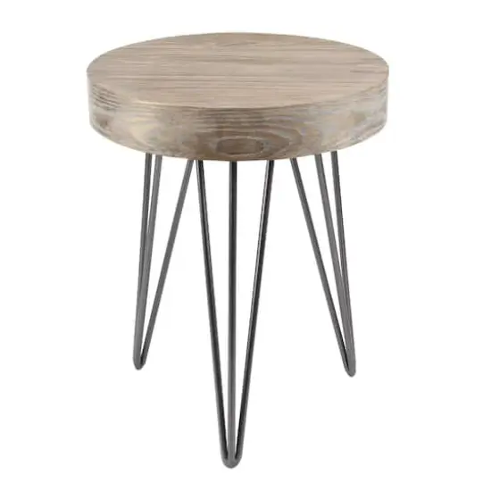 19" Brown Wood & Metal Modern Accent Table {1}
