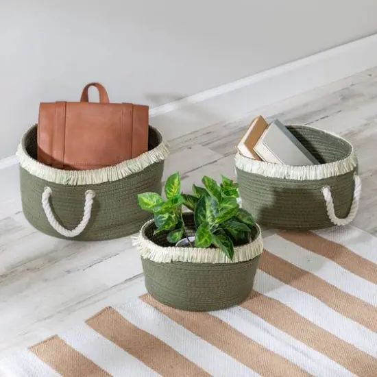 Honey Can Do Olive Nesting Cotton Rope Baskets with Fringe Set {3}