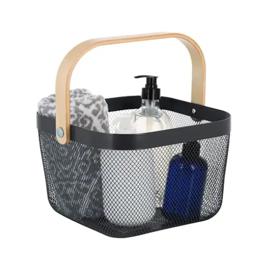 Simplify Gray Mesh Tote with Bamboo Handle {3}