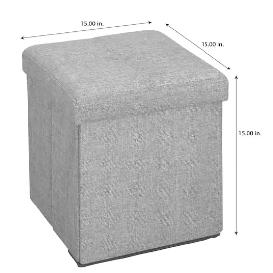Simplify 15" Faux Linen Folding Storage Ottoman Cube Gray {5}