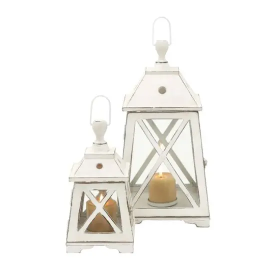 Set of 2" White Wood Coastal Lantern, 19", 12" {1}