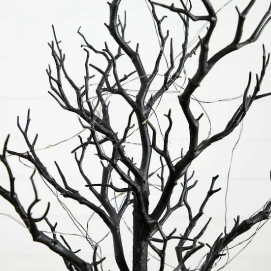 2ft. Pre-Lit Artificial Halloween Black Spooky Twig Tree with 60 Orange & Purple Copper Wire String LED Lights {4}