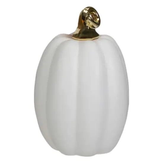 8" White & Gold Fall Harvest Ceramic Pumpkin Decoration {4}