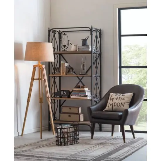 Hello Honey&reg; 5ft. Mid-Century Modern Wood Floor Lamp with Burlap Drum Shade {12}