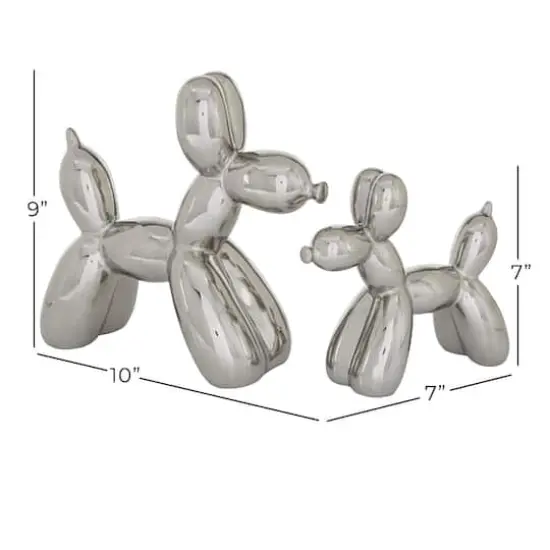 Silver Porcelain Balloon Animal Dog Sculpture Set {7}