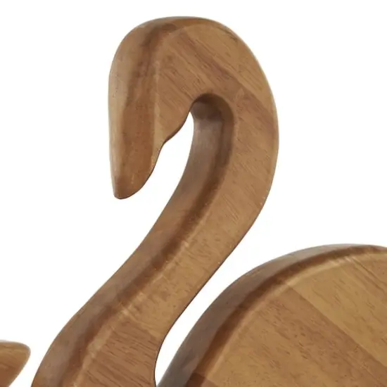 Brown Abstract Minimalistic Wood Swan Sculpture Set {4}