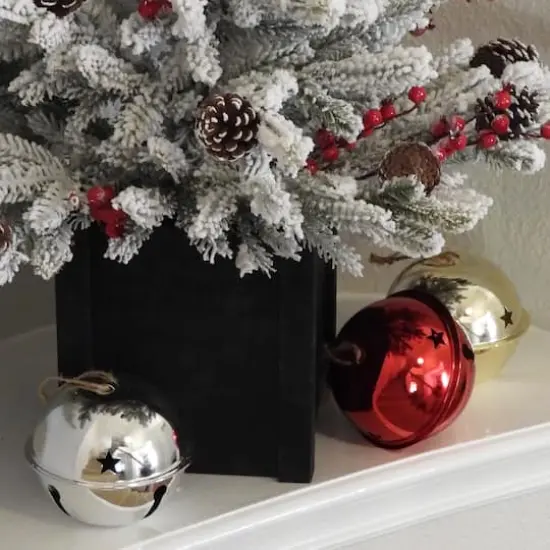 Haute Decor 6ct. 4.7" Shiny Gold, Silver & Red Nesting Jingle Bell Ornaments {4}