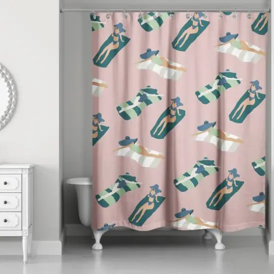 Pink Sun Bathers Pattern Shower Curtain {3}