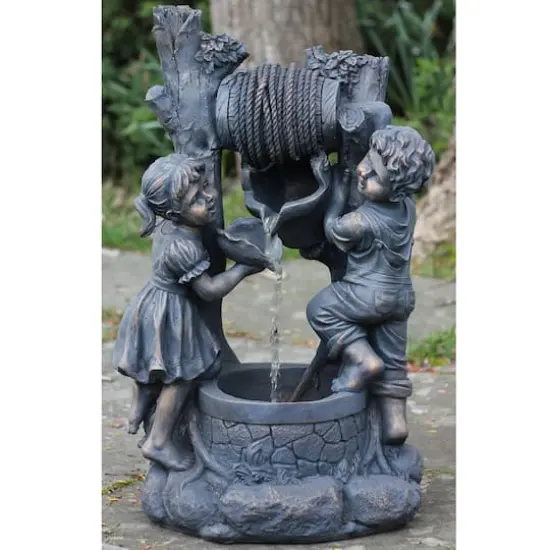 30" Bronze Children at the Well Outdoor Garden Water Fountain {3}