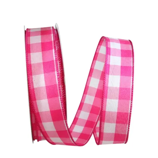 JAM Paper 1.5" x 50yd. Wired Celine Plaid Ribbon Fuchsia {1}