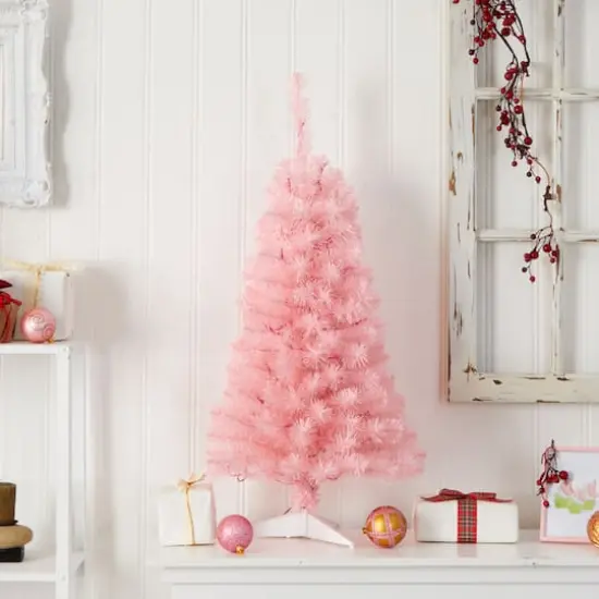 3ft. Pre-Lit Pink Artificial Christmas Tree, Warm White LED Lights {9}