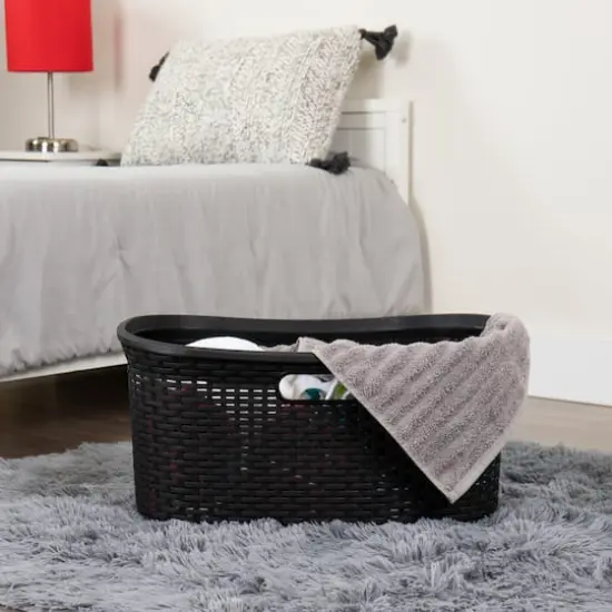 Mind Reader 23" Plastic Wicker Design Laundry Basket Black {3}